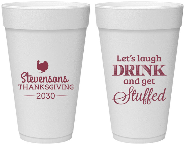 Personalized Thanksgiving 20 oz Foam Cups - Turkey Stuffed | 260037