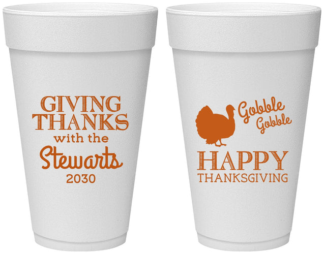 Personalized Thanksgiving 20 oz Foam Cups - Gobble Gobble | 260040