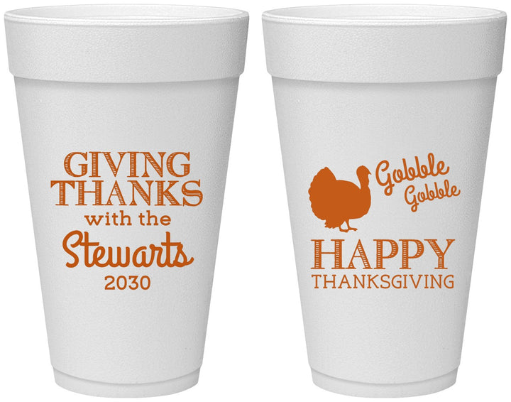 Personalized Thanksgiving 20 oz Foam Cups - Gobble Gobble | 260040