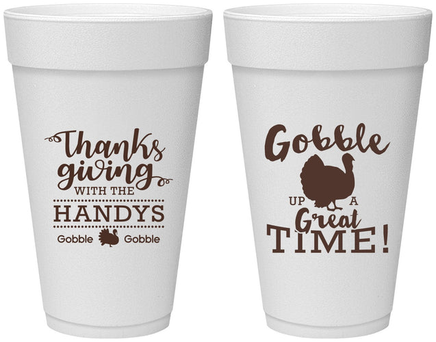 Personalized Thanksgiving 20 oz Foam Cups - Turkey Gobble | 260043
