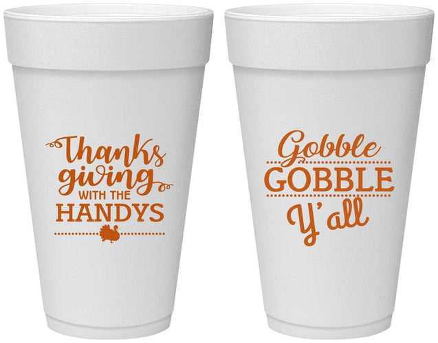 Personalized Thanksgiving 20 oz Foam Cups - Gobble Gobble | 260044