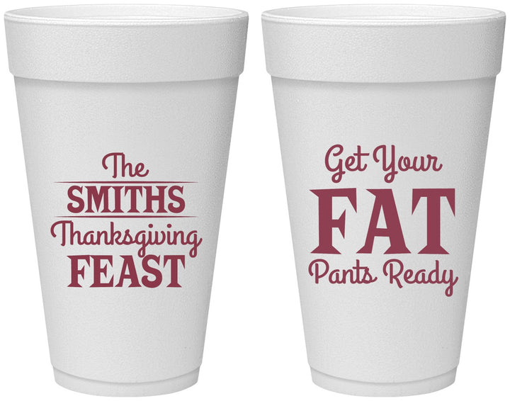 Personalized Thanksgiving 20 oz Foam Cups - Fat Pants Ready | 260045