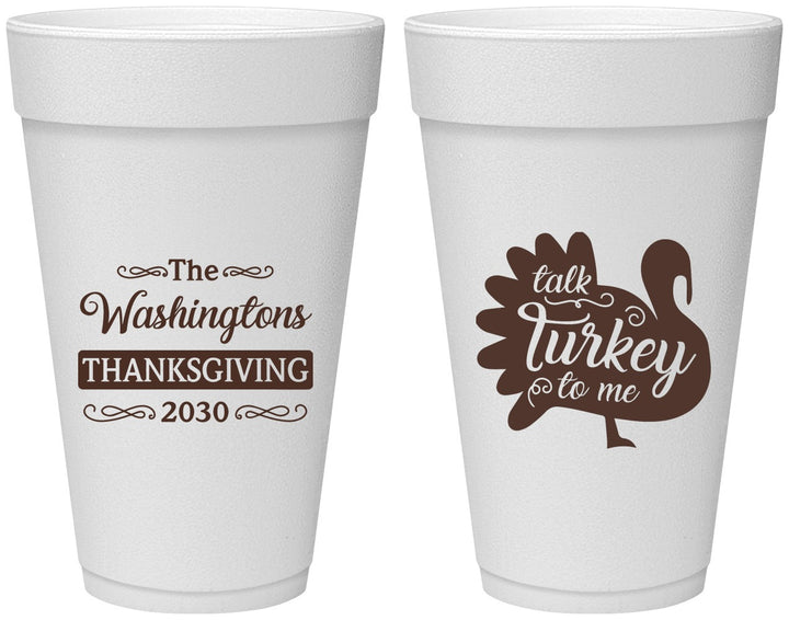 Personalized Thanksgiving 20 oz Foam Cups - Talk Turkey To Me | 260046