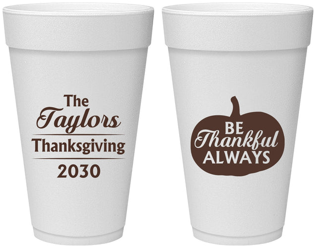 Personalized Thanksgiving 20 oz Foam Cups - Pumpkin Thankful | 260047