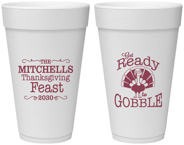 Personalized Thanksgiving 20 oz Foam Cups - Turkey Gobble | 260049