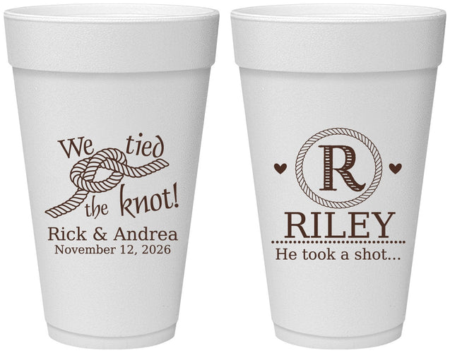 Personalized Wedding 20 oz Foam Cups - We Tied The Knot | 263
