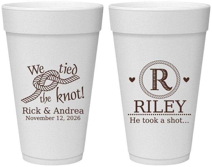 Personalized Wedding 20 oz Foam Cups - We Tied The Knot | 263