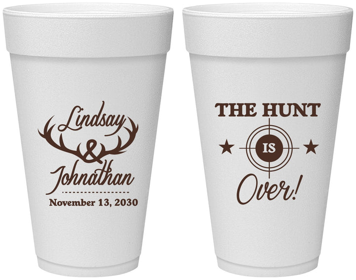 Personalized Wedding 20 oz Foam Cups - The Hunt Is Over | 266