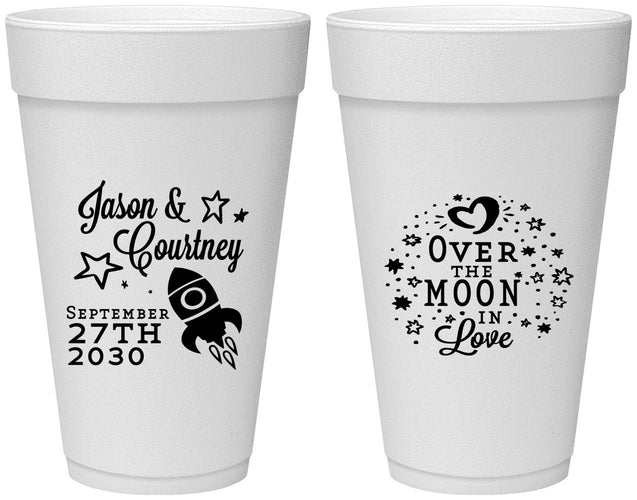 Personalized Wedding 20 oz Foam Cups - Over The Moon In Love | 267