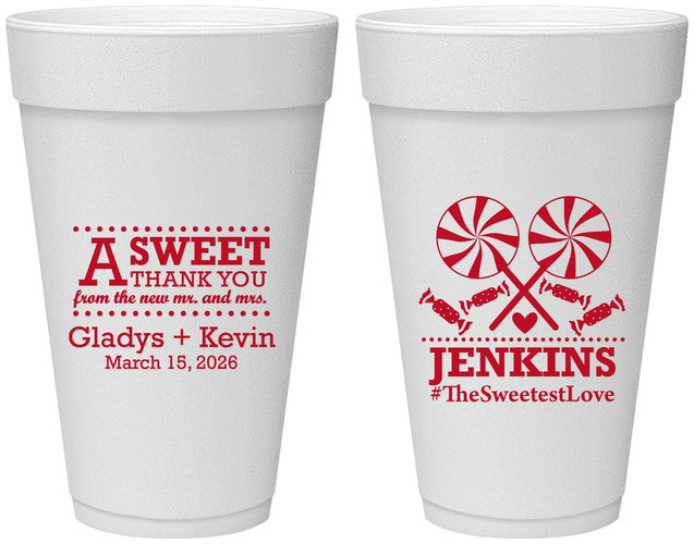 Personalized Wedding 20 oz Foam Cups - Sweet Thank You | 269