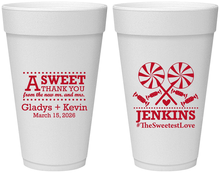 Personalized Wedding 20 oz Foam Cups - Sweet Thank You | 269