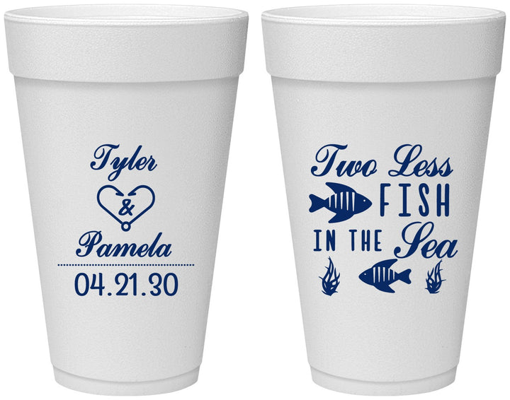 Personalized Wedding 20 oz Foam Cups - Two Less Fish In The Sea | 270