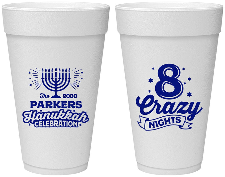 Personalized Hanukkah 20 oz Foam Cups - Eight Crazy Nights | 270010