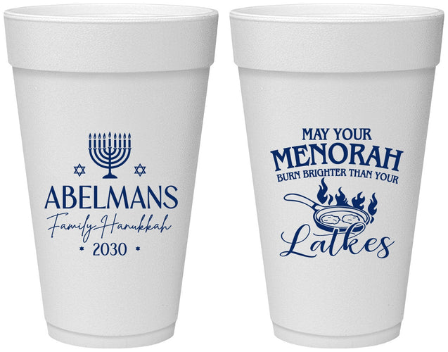 Personalized Hanukkah 20 oz Foam Cups - Menorah Latkes | 270019