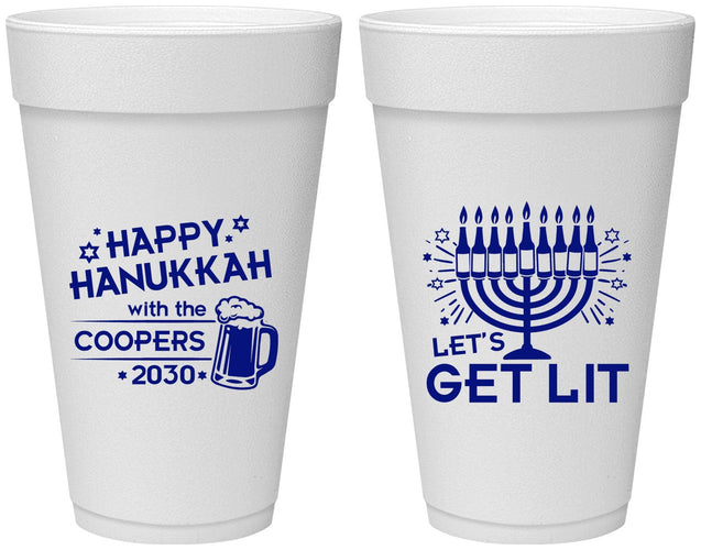 Personalized Hanukkah 20 oz Foam Cups - Lets Get Lit | 270021