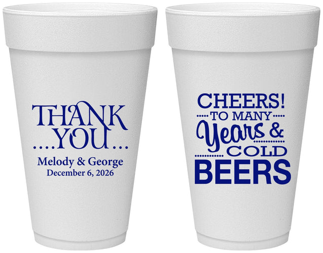 Personalized Wedding 20 oz Foam Cups - Cheers Years Cold Beers | 271