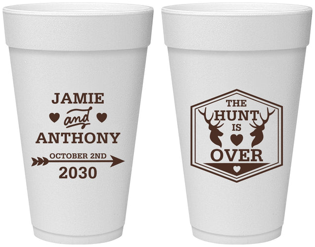 Personalized Wedding 20 oz Foam Cups - The Hunt Is Over | 272
