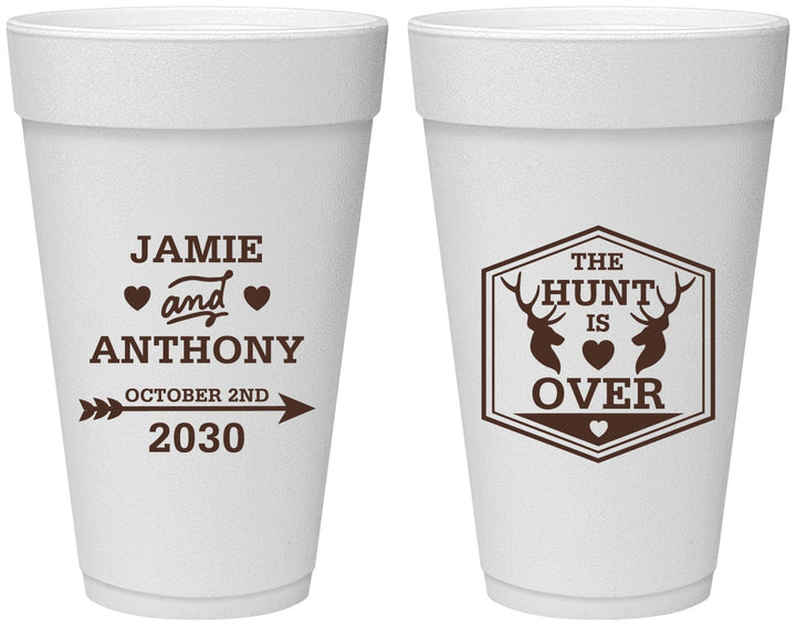 Personalized Wedding 20 oz Foam Cups - The Hunt Is Over | 272