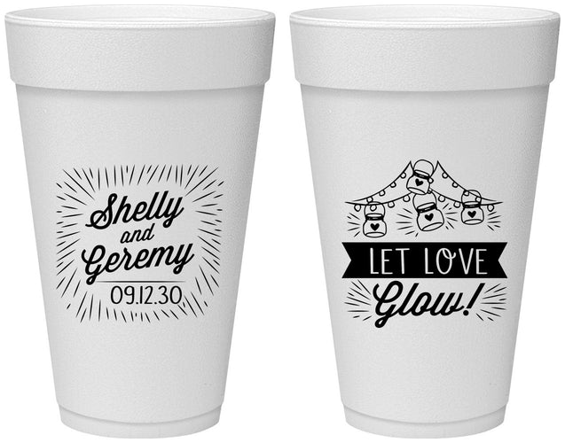 Personalized Wedding 20 oz Foam Cups - Let Love Glow | 273