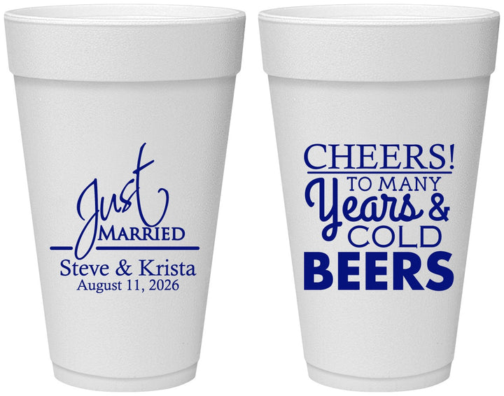 Personalized Wedding 20 oz Foam Cups - Cheers Years Cold Beers | 274