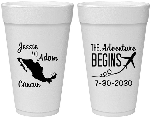 Personalized Wedding 20 oz Foam Cups - The Adventure Begins | 275