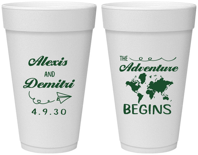 Personalized Wedding 20 oz Foam Cups - The Adventure Begins | 276
