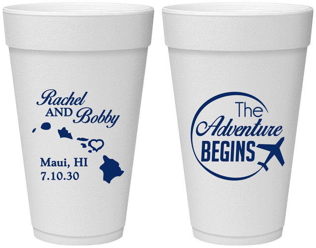 Personalized Wedding 20 oz Foam Cups - The Adventure Begins | 278