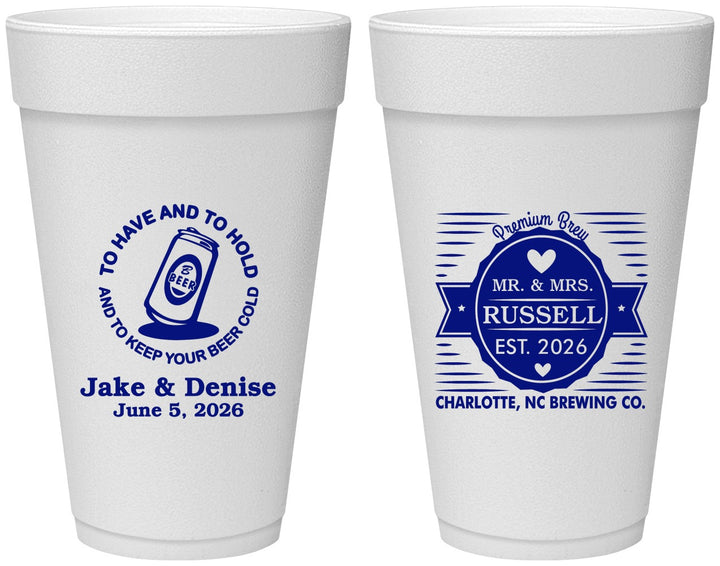 Personalized Wedding 20 oz Foam Cups - To Have And To Hold | 279
