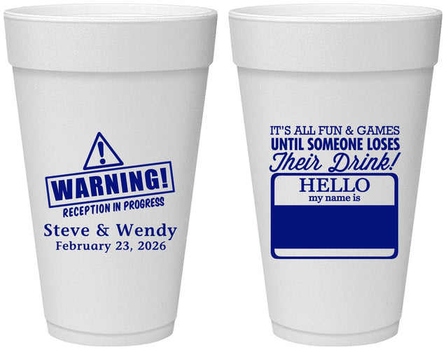 Personalized Wedding 20 oz Foam Cups - Hello My Name Is | 280