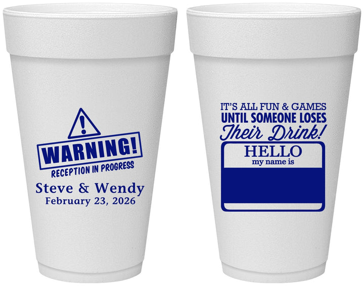Personalized Wedding 20 oz Foam Cups - Hello My Name Is | 280