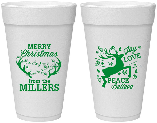 Personalized Christmas 20 oz Foam Cups - Reindeer | 280003