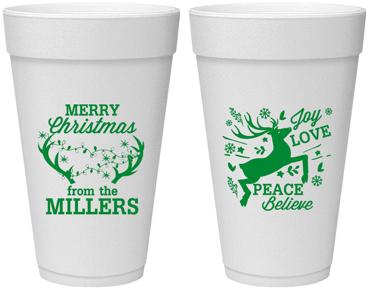 Personalized Christmas 20 oz Foam Cups - Reindeer | 280003