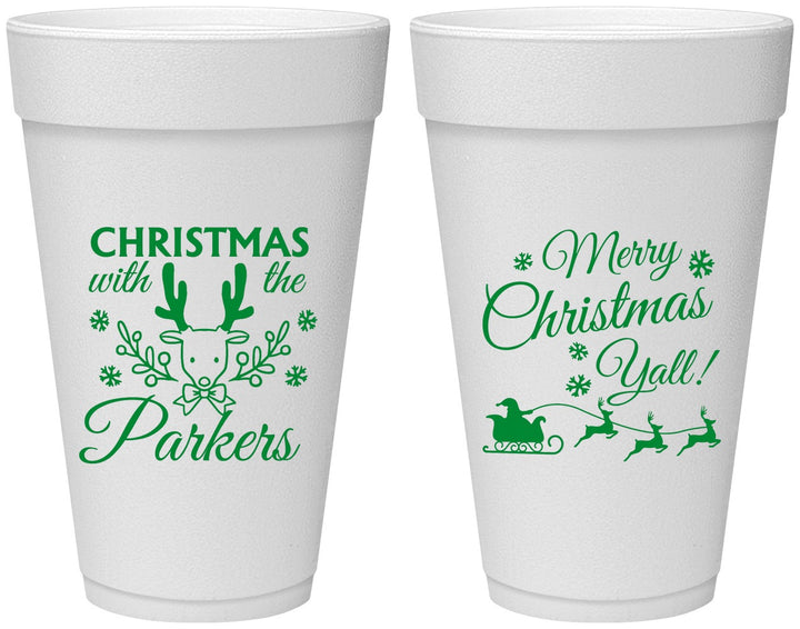 Personalized Christmas 20 oz Foam Cups - Reindeer | 280005