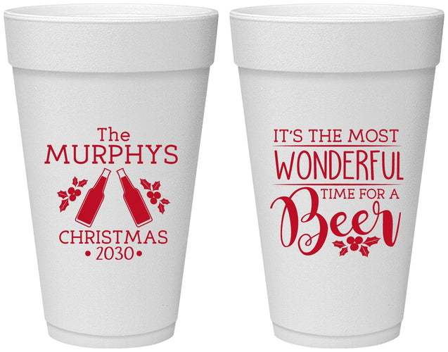 Personalized Christmas 20 oz Foam Cups - Wonderful Time For A Beer | 280012