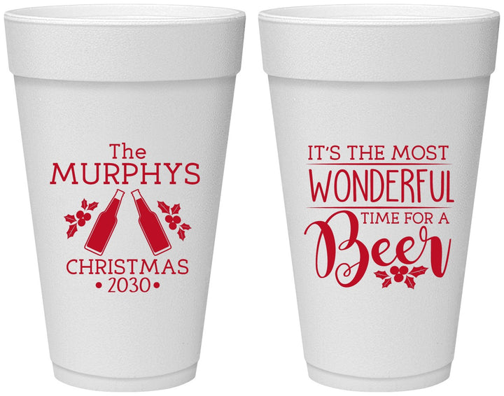 Personalized Christmas 20 oz Foam Cups - Wonderful Time For A Beer | 280012
