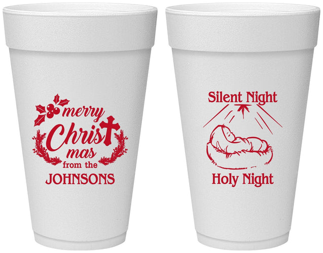 Personalized Christmas 20 oz Foam Cups - Silent Night Holy Night | 280018
