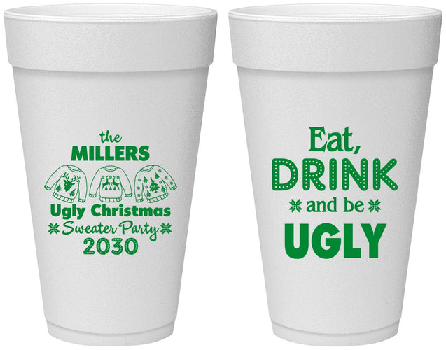 Personalized Christmas 20 oz Foam Cups - Ugly Sweater | 280023