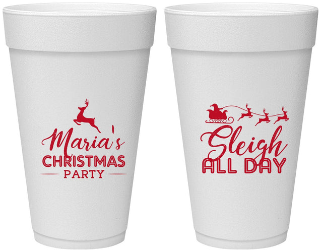 Personalized Christmas 20 oz Foam Cups - Sleigh All Day | 280030