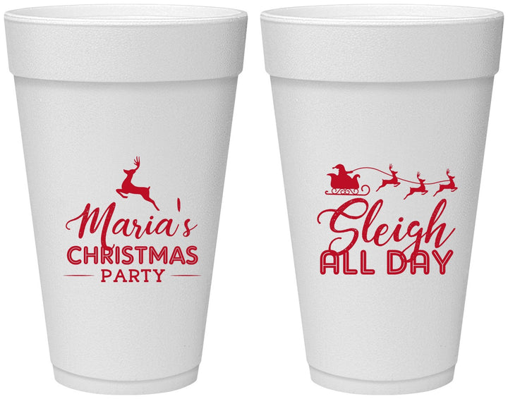 Personalized Christmas 20 oz Foam Cups - Sleigh All Day | 280030