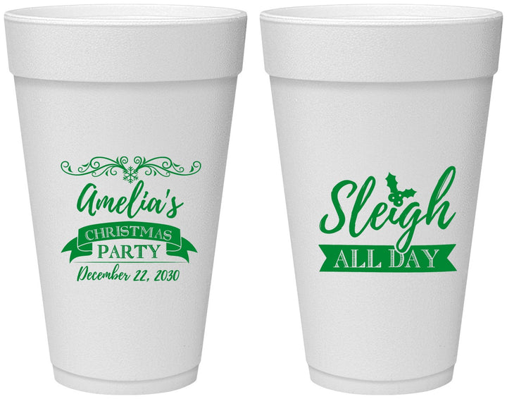 Personalized Christmas 20 oz Foam Cups - Sleigh All Day | 280031