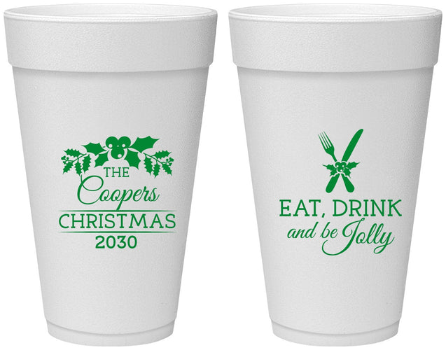 Personalized Christmas 20 oz Foam Cups - Eat Drink And Be Jolly | 280033