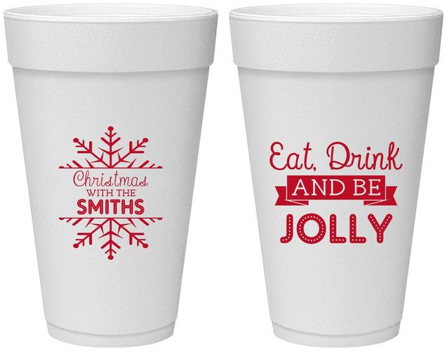 Personalized Christmas 20 oz Foam Cups - Eat Drink Jolly | 280040