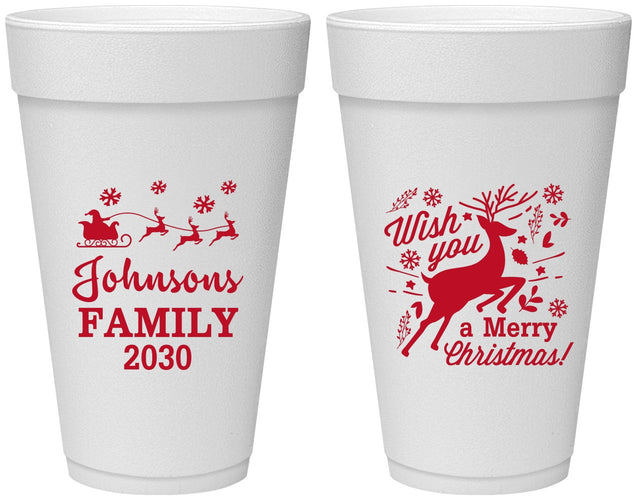 Personalized Christmas 20 oz Foam Cups - Reindeer | 280044