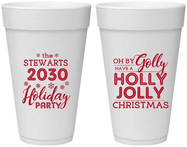 Personalized Christmas 20 oz Foam Cups - Holly Jolly | 280046
