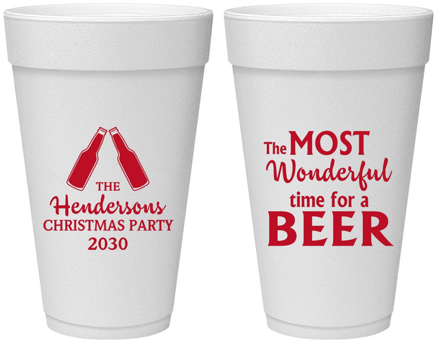 Personalized Christmas 20 oz Foam Cups - Wonderful Time For A Beer | 280064