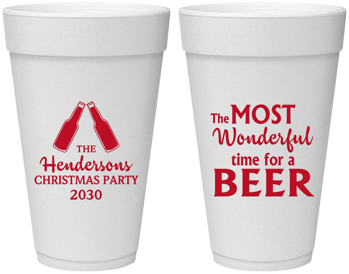 Personalized Christmas 20 oz Foam Cups - Wonderful Time For A Beer | 280064