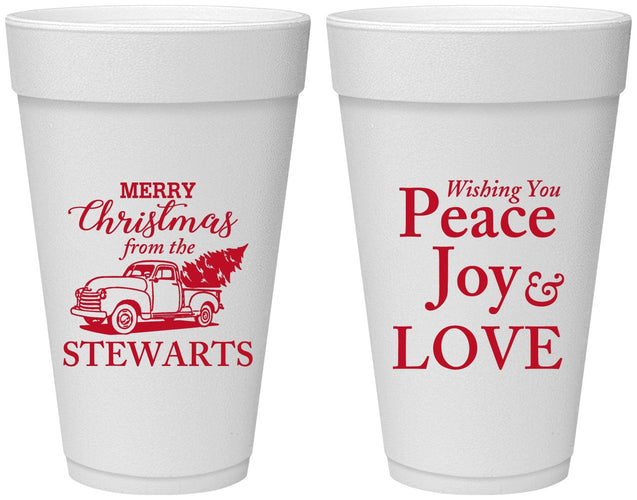 Personalized Christmas 20 oz Foam Cups - Peace Joy Love | 280070