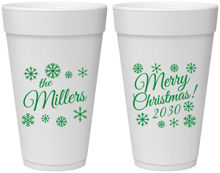 Personalized Christmas 20 oz Foam Cups - Snowflakes | 280089
