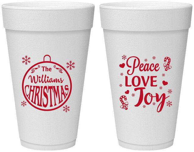 Personalized Christmas 20 oz Foam Cups - Peace Joy Love | 280094