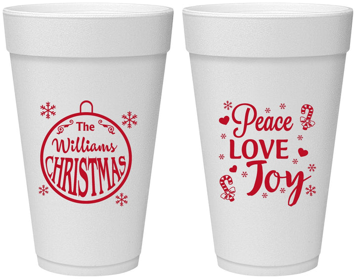 Personalized Christmas 20 oz Foam Cups - Peace Joy Love | 280094